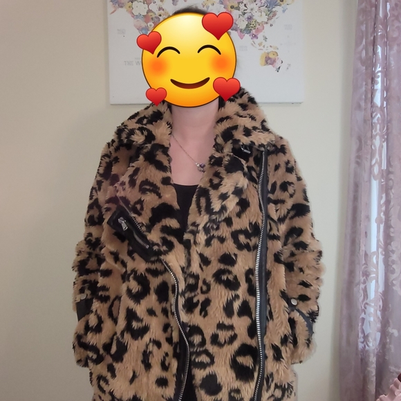 Avex Les Filles leopard print faux fur moto jacket. SMALL - Picture 11 of 15